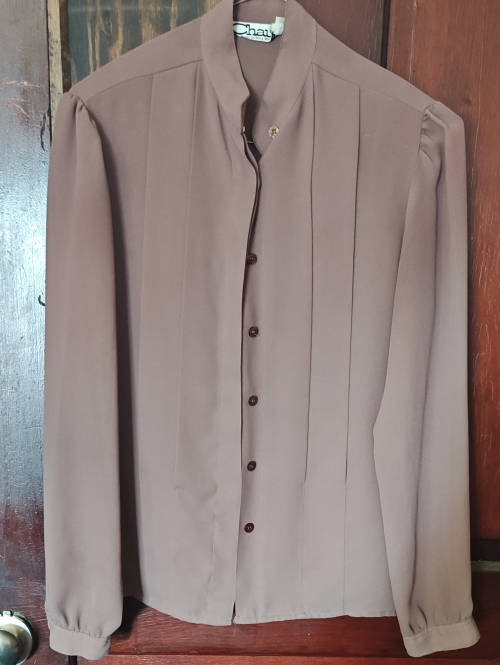 Vintage Long-Sleeve Pleated Women's Secretary Blouse